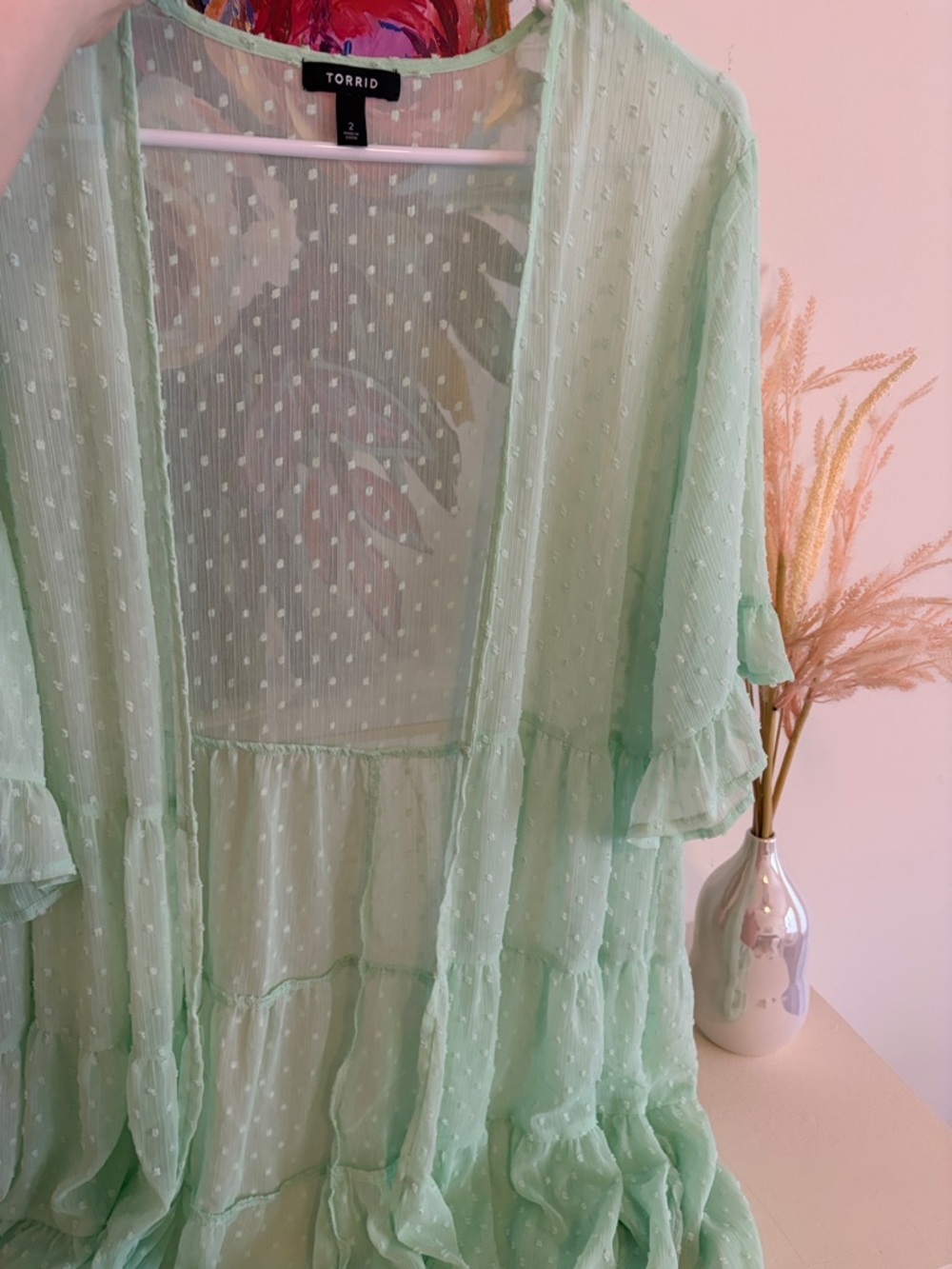 torrid Mint Sheer Swiss Dot Ruffle Kimono